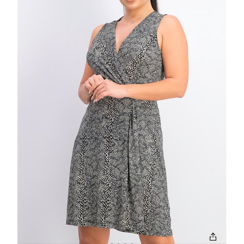 Faux Wrap Dress Black Snakeskin Print Womens Medium NWT Sleeveless Versatile - Picture 5 of 9